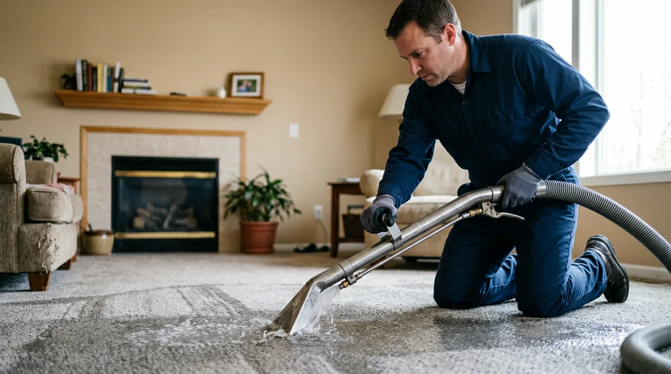 Water damage restoration technician working near Bergland, MI